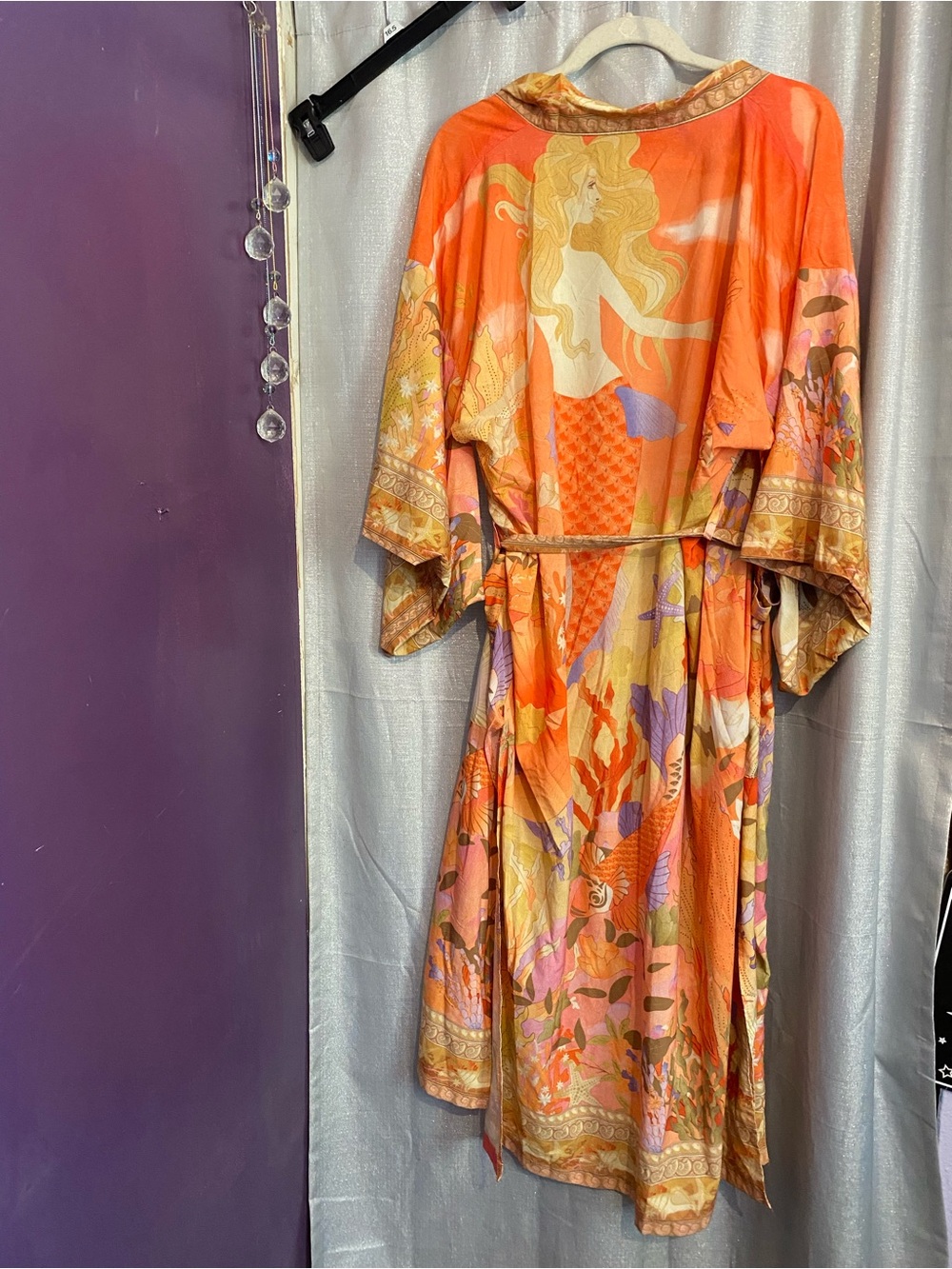orange bohemian-style kimono features a mermaid print on the back and koi fish - Picture 3 of 9